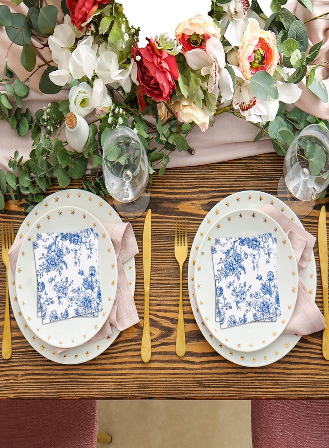 Gift Boutique 120 Floral Cocktail Beverage Napkins Blue & White Disposable Paper Spring Flowers Dessert Napkin for Wedding Holiday Birthday Party Bridal & Baby Shower Tableware Party Supplies - Image 5