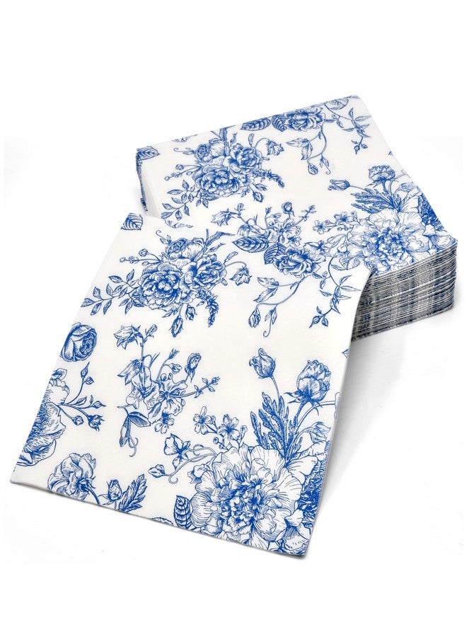 Gift Boutique 120 Floral Cocktail Beverage Napkins Blue & White Disposable Paper Spring Flowers Dessert Napkin for Wedding Holiday Birthday Party Bridal & Baby Shower Tableware Party Supplies - Image 3