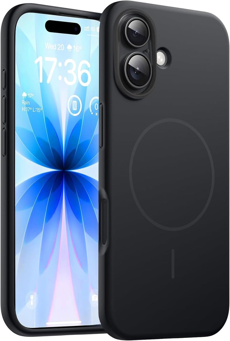 mobistyle Magnetic Silicone Back Cover for iPhone 17 6.3-Inch, Compatible with Mag-Safe, Silky Soft Touch, Shock Absorbing Phone Cover Case Protection (Black) - Image 1