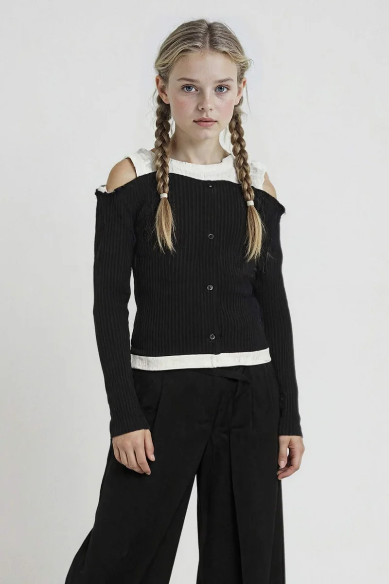 ديفاكتو Girl Slim Fit Off Shoulder Ribbed Camisole T-Shirt