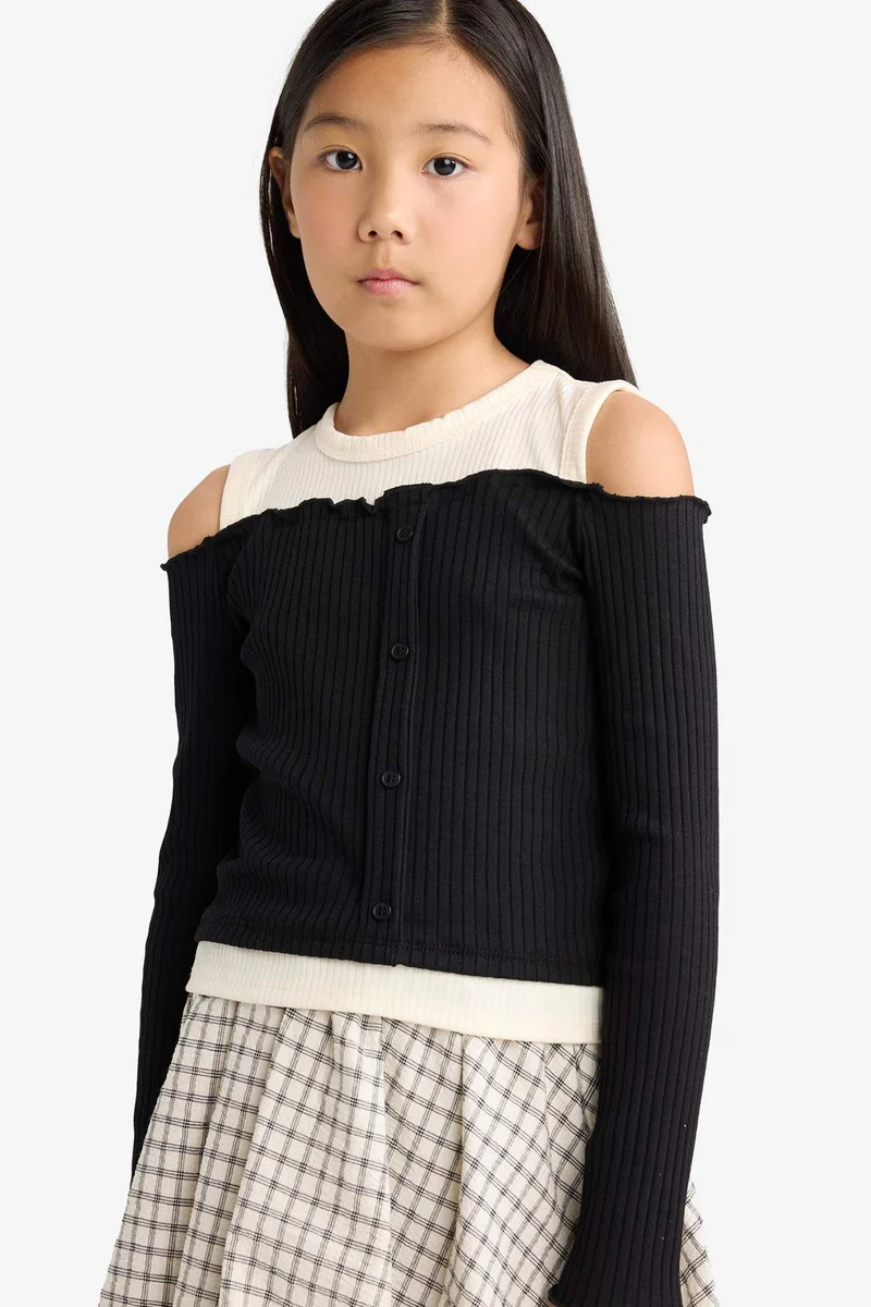 ديفاكتو Girl Slim Fit Off Shoulder Ribbed Camisole T-Shirt