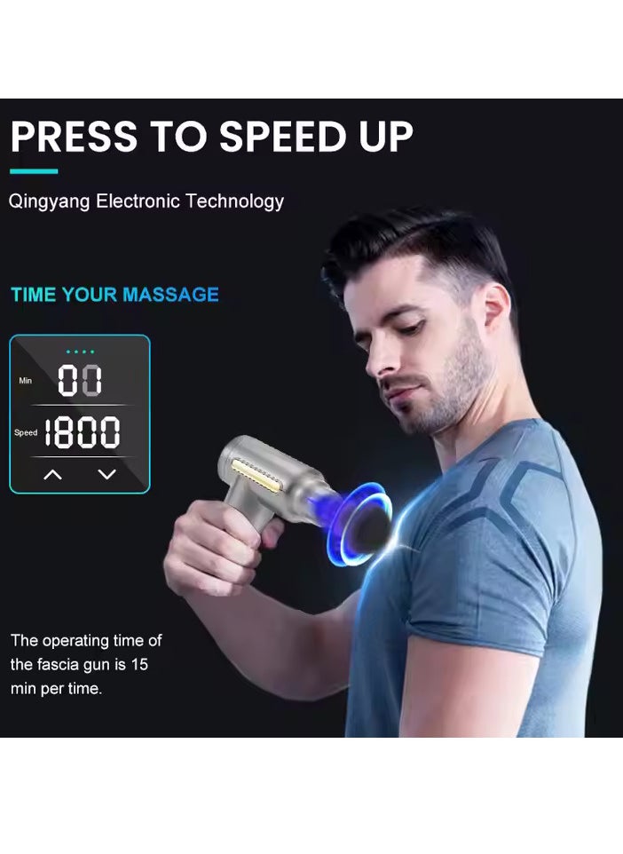 Microplus - Rechargeable Deep Tissue Massage Gun | Muscle Massage Gun Deep Tissue Massager High-Intensity Training Exercising Body Relaxation Slimming Shaping Pain Relief| with 4 Attachments Grey/Silver MP-4734 - Image 1