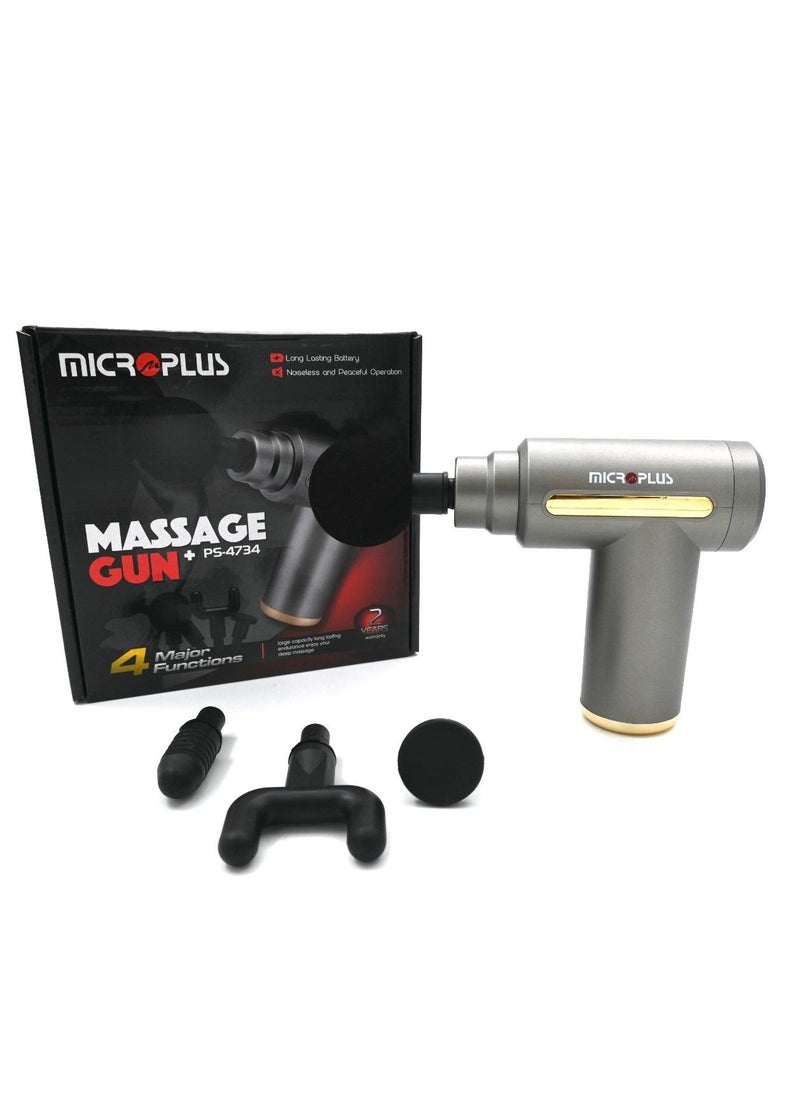 Microplus - Rechargeable Deep Tissue Massage Gun | Muscle Massage Gun Deep Tissue Massager High-Intensity Training Exercising Body Relaxation Slimming Shaping Pain Relief| with 4 Attachments Grey/Silver MP-4734 - Image 1