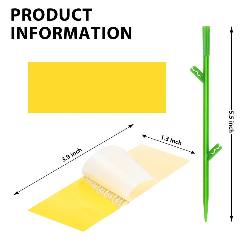 PESTCON 60PCS Yellow Sticky Traps for Plant Gnats Fungus Gnat Traps for House Indoor Fruit Fly Traps for Indoor/Outdoor Catcher for Whiteflies Mosquitoes Thrips Aphids... Stake Holders Included Dual-Sided - Image 2