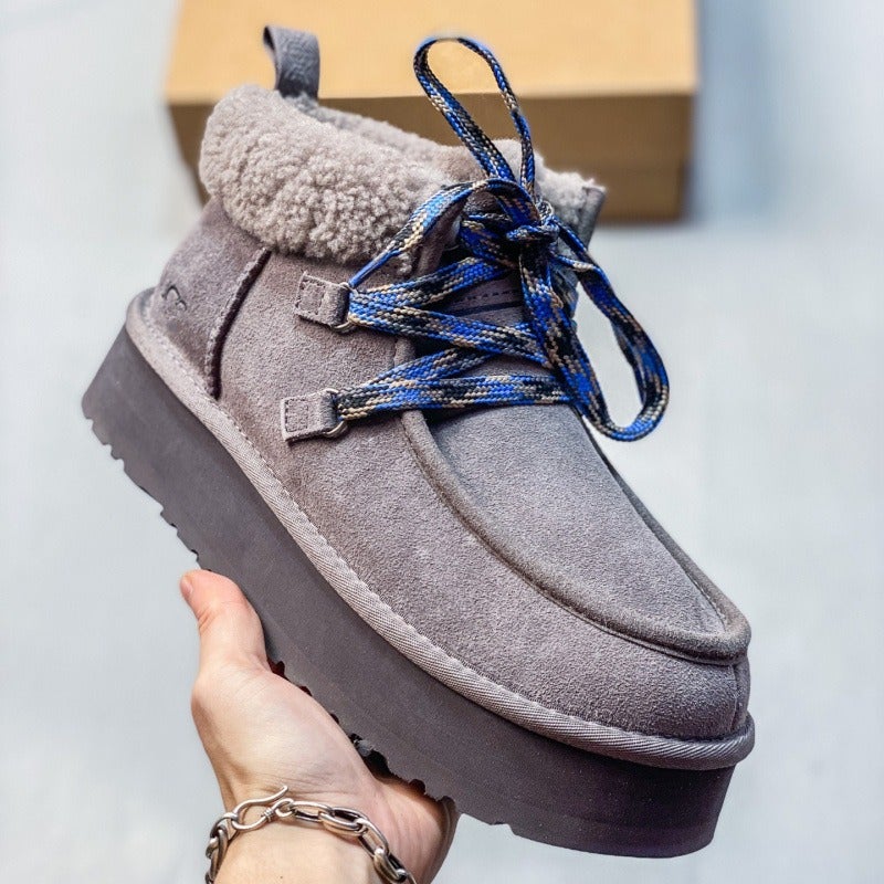 Unisex Winter Snow Boots with Fleece Lining, Thick Platform Sole, Height Increasing, Anti-Slip, Lace-Up Casual Shoes