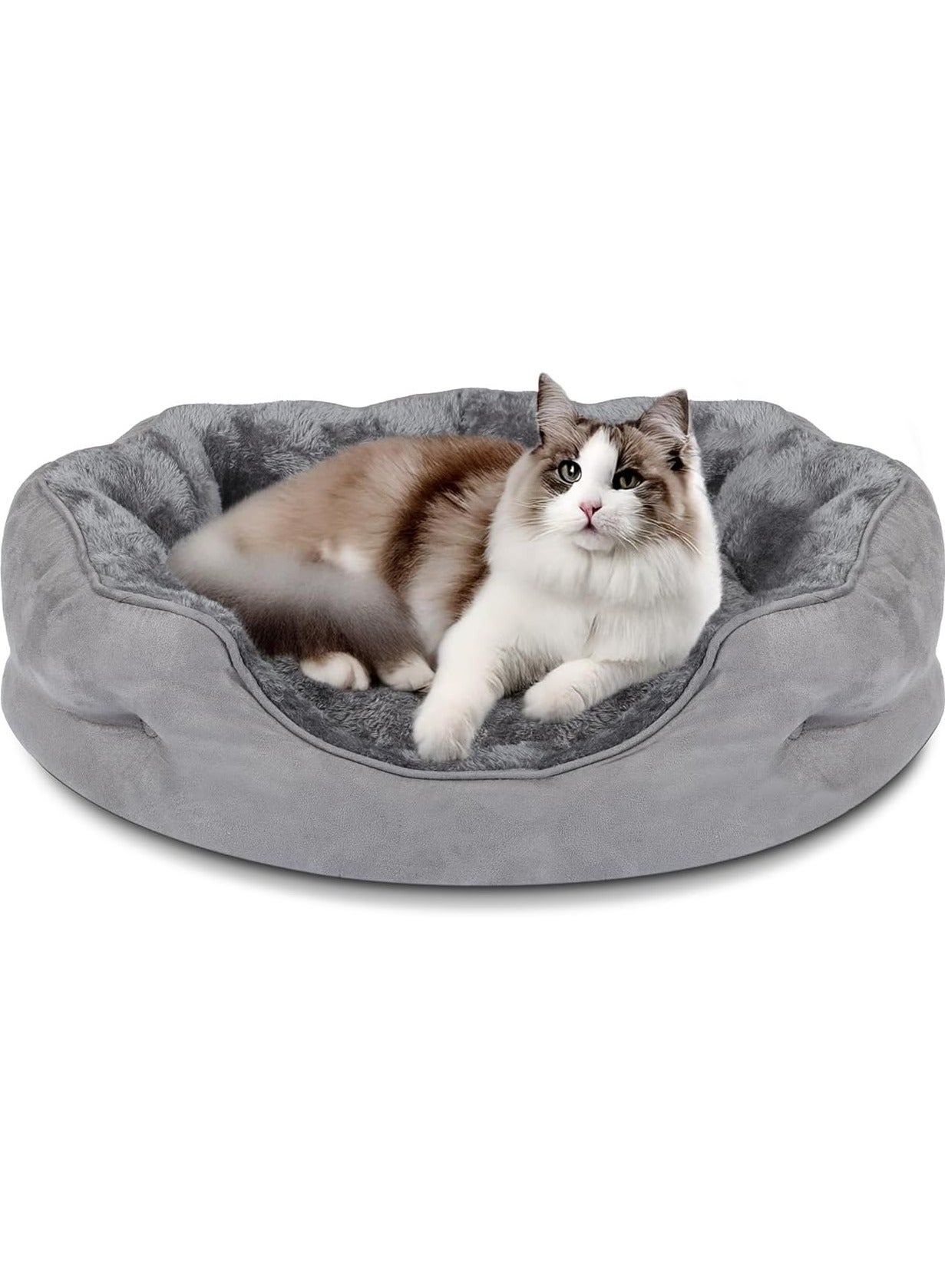 Extra Soft Cat Bed Large, Round Puppy Bed with Pillow for Joint & Muscle Support, Non-Skid Cat Sleeping Bed, Machine Washable Pet Bed