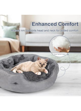 Extra Soft Cat Bed Large, Round Puppy Bed with Pillow for Joint & Muscle Support, Non-Skid Cat Sleeping Bed, Machine Washable Pet Bed - view 2