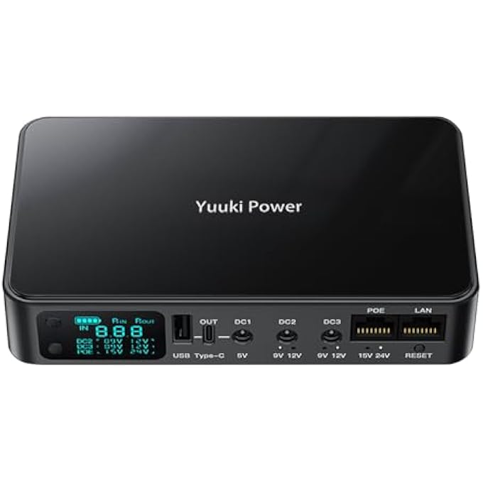 Yuuki Power بطارية احتياطية 18000 مللي أمبير (66 واط ساعي) لجهاز التوجيه مودم 12 فولت/2 أمبير، UPS صغير، مزود طاقة غير منقطع 9 فولت/2 أمبير، 5 فولت/3.6 أمبير - Image 1