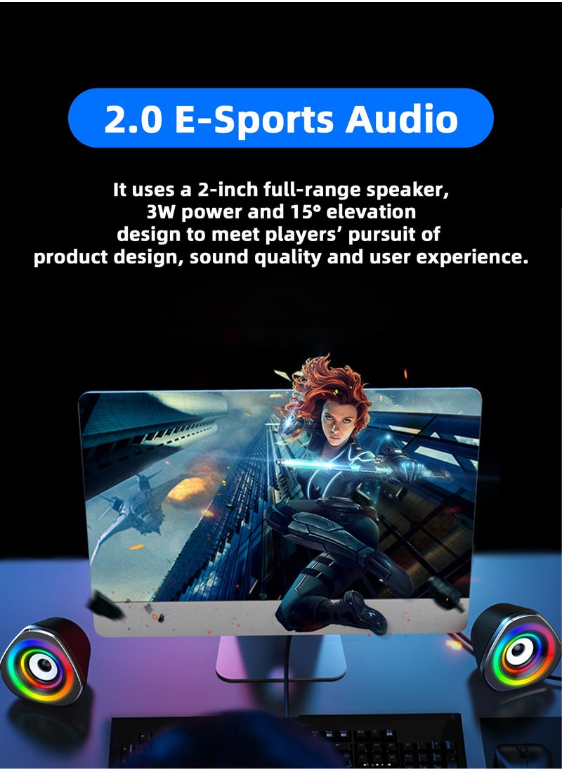 LOOPITYS - USB Computer Speakers,USB-Powered  PC Gaming Speakers for Desktop Computer Laptop and Mobile Phone USB 3.5mm Aux Input BLUE Lights Black - Image 1