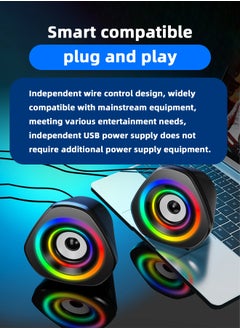 LOOPITYS USB Computer Speakers,USB-Powered  PC Gaming Speakers for Desktop Computer Laptop and Mobile Phone USB 3.5mm Aux Input BLUE Lights Black  - Image 5