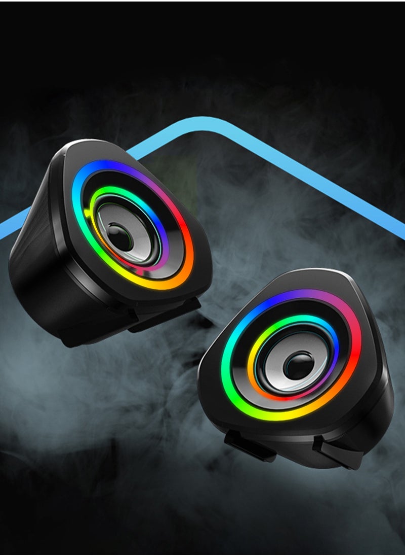LOOPITYS - USB Computer Speakers,USB-Powered  PC Gaming Speakers for Desktop Computer Laptop and Mobile Phone USB 3.5mm Aux Input BLUE Lights Black - Image 1