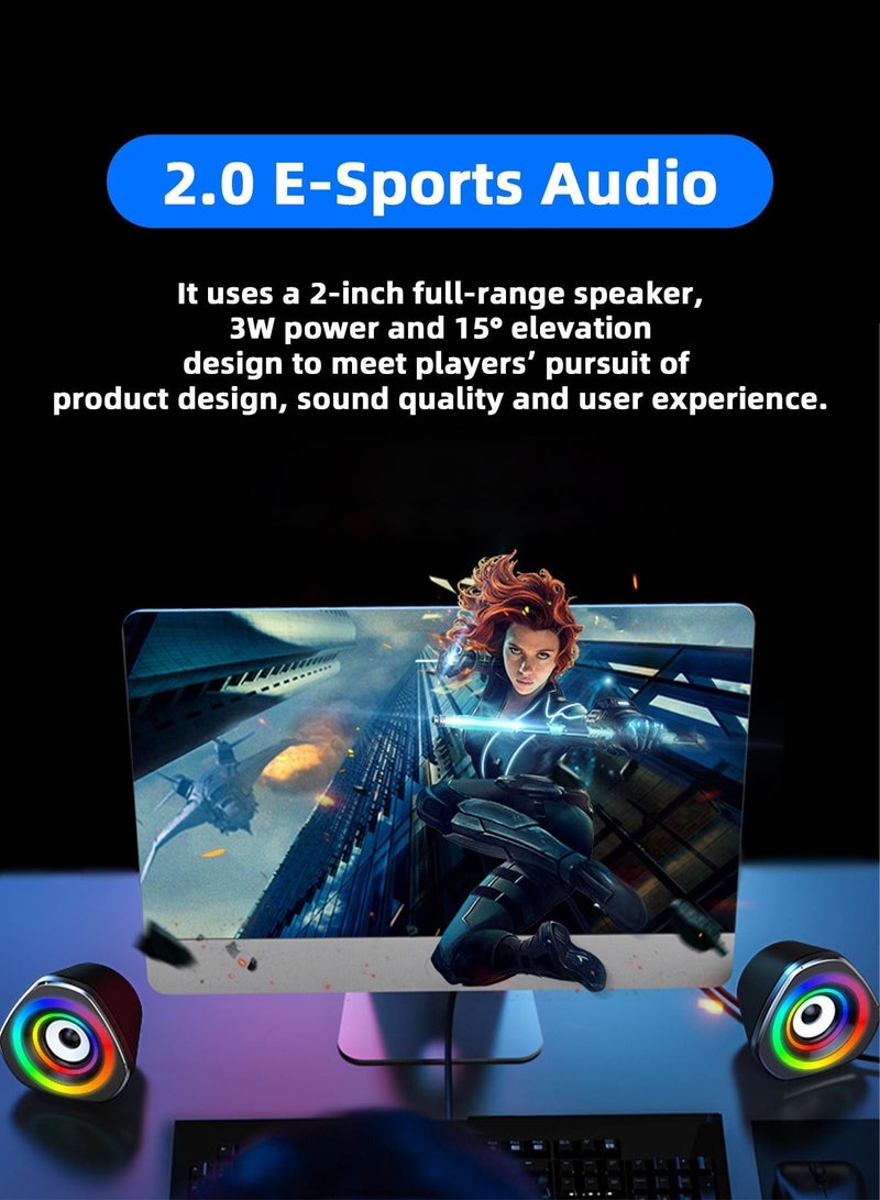 LOOPITYS USB Computer Speakers,USB-Powered  PC Gaming Speakers for Desktop Computer Laptop and Mobile Phone USB 3.5mm Aux Input BLUE Lights Black - Image 2