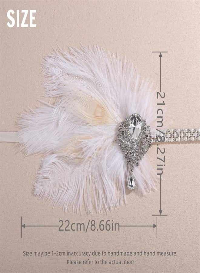Aimimier Bridal 1920s Flapper White Feather Headband with Waterdrop Crystal Pendant Rhinestone Head Chain Roaring 20s Headpiece Halloween Vintage Hair Accessories for Women - Image 5