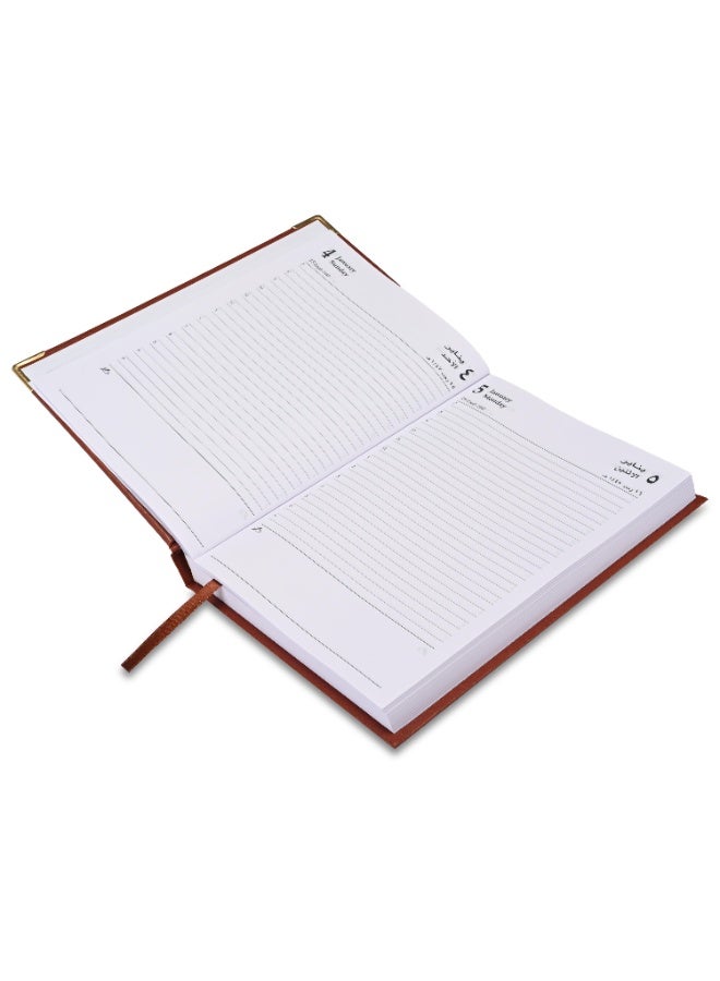 FIS 2026 A5 Diary, 148x210mm Size, 1 Side Padded Vinyl Cover, 1 Day a Page Format, Golden Corners, 60gsm White Paper, English/Arabic, Brown Cover-FSDI22AE26BR - Image 3