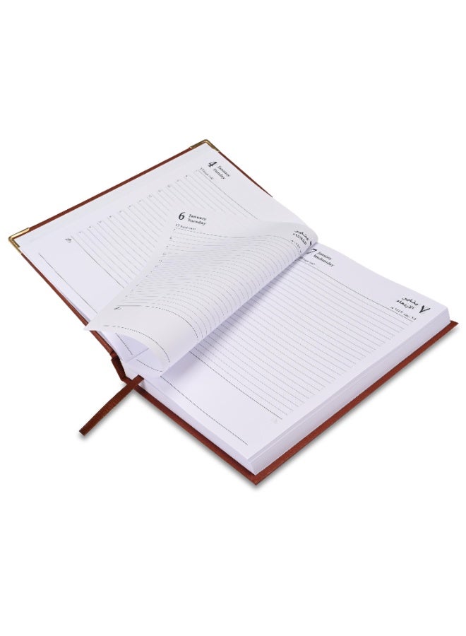 FIS 2026 A5 Diary, 148x210mm Size, 1 Side Padded Vinyl Cover, 1 Day a Page Format, Golden Corners, 60gsm White Paper, English/Arabic, Brown Cover-FSDI22AE26BR - Image 4