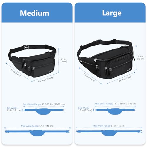 ProCase Fanny Pack Waist Packs for Men Women, Waist Bag Hip Pack for Travel Hiking Running Outdoor Sports -Black, Large - Image 5