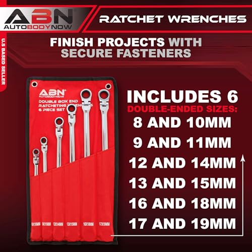 ABN Flex Head Ratcheting Wrench Set - 6pc Double Box End Wrench Set 8 to 19mm Laser Etched Steel Wrenches - Image 2