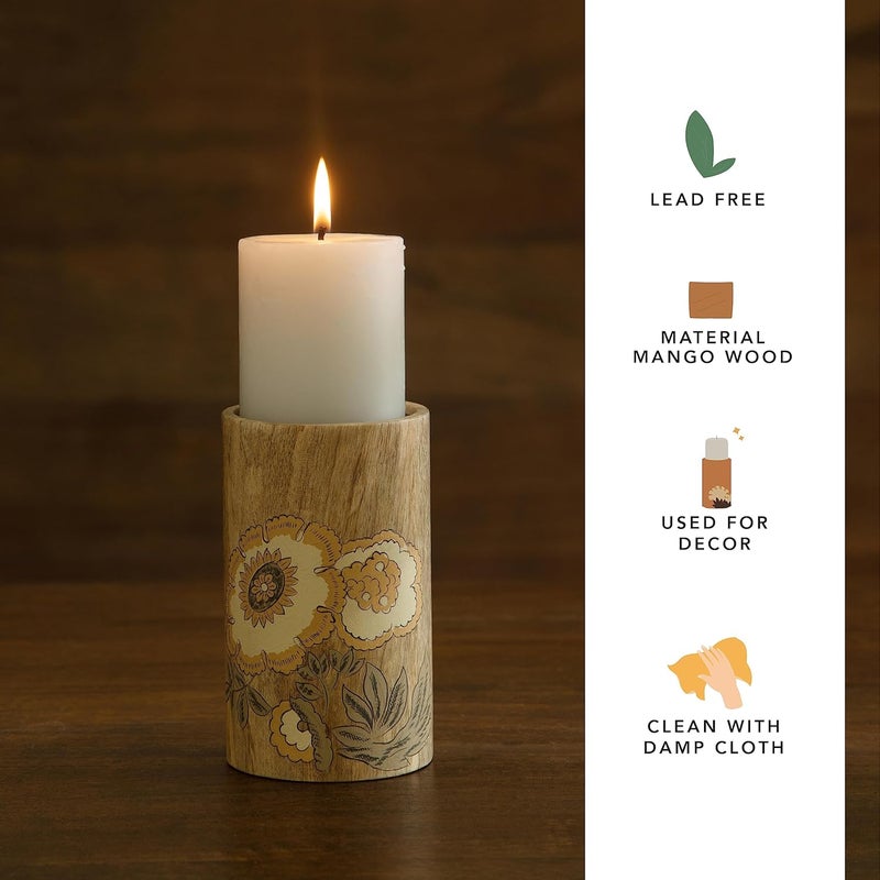 Ellementry Fleur Dor Pillar Candle Holder Large Decorative Candlestick Holders for Living Room and Home Decor Wooden Candle Stands for Wedding Parties Gifting and Dining Table Centerpiece - Image 2