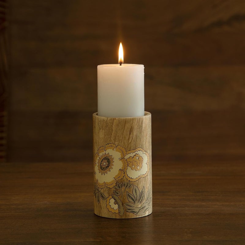Ellementry Fleur Dor Pillar Candle Holder Large Decorative Candlestick Holders for Living Room and Home Decor Wooden Candle Stands for Wedding Parties Gifting and Dining Table Centerpiece - Image 1