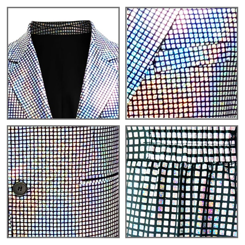 Nawgut Sequin Blazer Metallic Slim Suit 2 Piece Set Disco Prom Shiny Outfit Wedding Party Banquet Fashion Jacket Pant for Mens Adult-XX-Large - Image 4