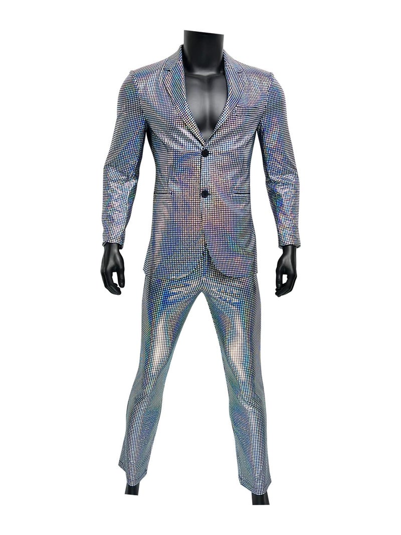 Nawgut Sequin Blazer Metallic Slim Suit 2 Piece Set Disco Prom Shiny Outfit Wedding Party Banquet Fashion Jacket Pant for Mens Adult-XX-Large - Image 3