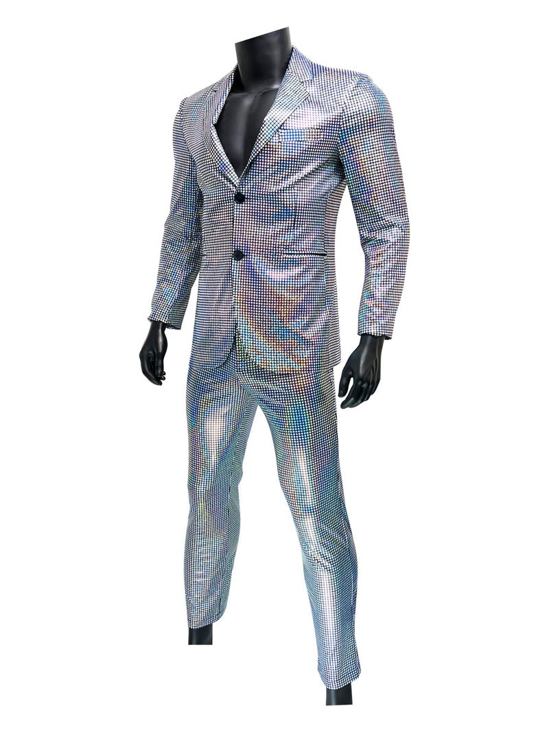 Nawgut Sequin Blazer Metallic Slim Suit 2 Piece Set Disco Prom Shiny Outfit Wedding Party Banquet Fashion Jacket Pant for Mens Adult-XX-Large - Image 2