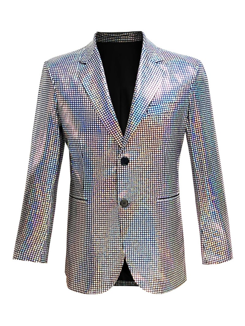 Nawgut Sequin Blazer Metallic Slim Suit 2 Piece Set Disco Prom Shiny Outfit Wedding Party Banquet Fashion Jacket Pant for Mens Adult-XX-Large - Image 5