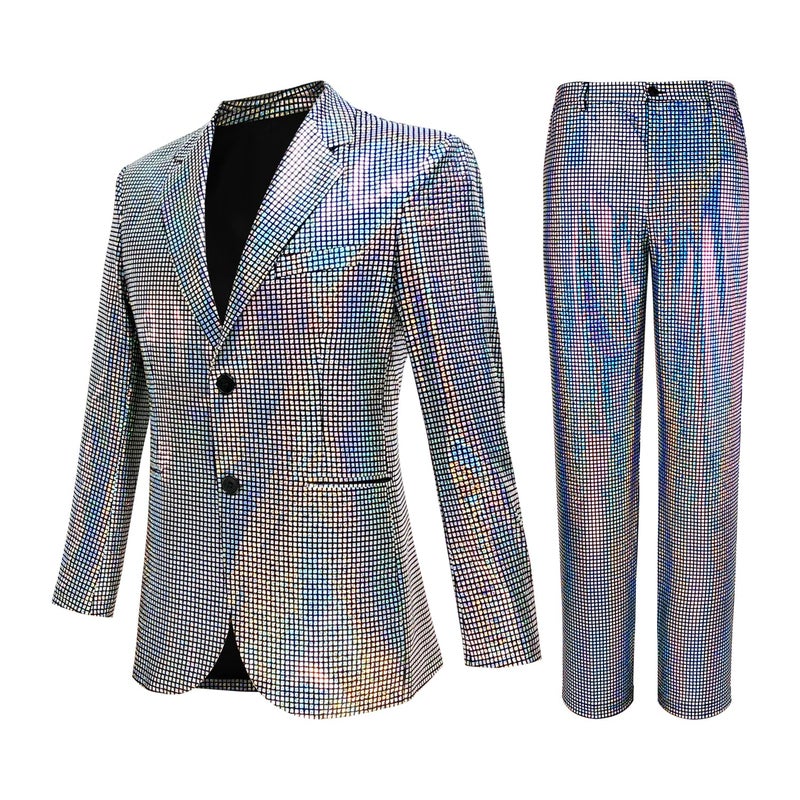Nawgut Sequin Blazer Metallic Slim Suit 2 Piece Set Disco Prom Shiny Outfit Wedding Party Banquet Fashion Jacket Pant for Mens Adult-XX-Large - Image 1