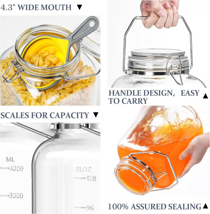 Folinstall 2 Pack 1.5 Gallon Glass Jar with Airtight Lid, 192 oz Square Wide Mouth Mason Jars with Stainless Steel Handle, Large Glass Storage Containers for Canning, Flour, Sugar, Rice, Pickled Eggs - Image 3