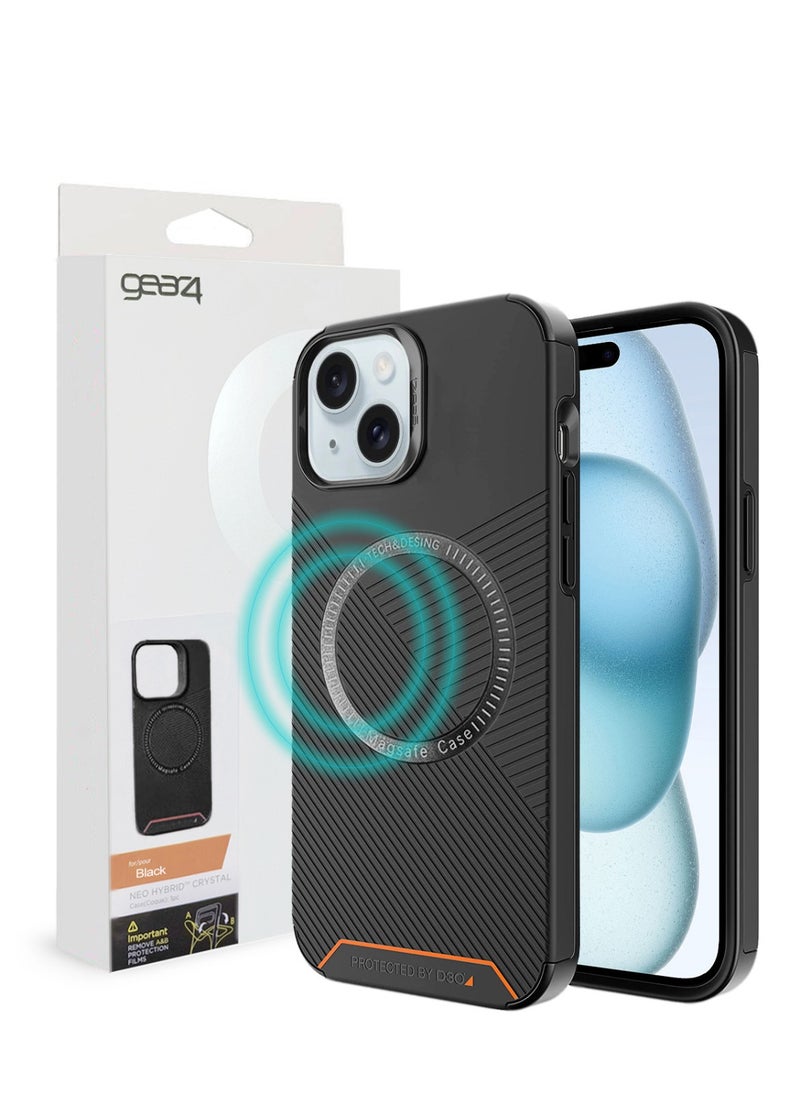 Gear4 - Gear4 MagSafe Compatible Case with D3O® Reinforced Back Plate Case Cover for Apple iPhone 15 – Black - Image 1