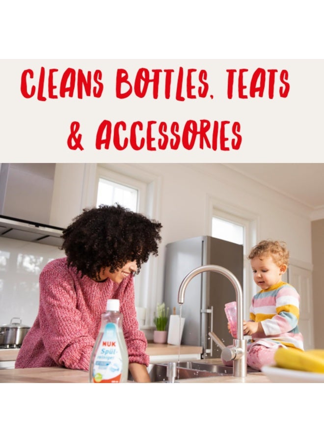 NUK منظف زجاجات الأطفال NUK | 500 مل | مثالي لتنظيف زجاجات الأطفال والحلمات والإكسسوارات | خالي من العطور | متوازن الحموضة | زجاجة معاد تدويرها 100% - Image 2