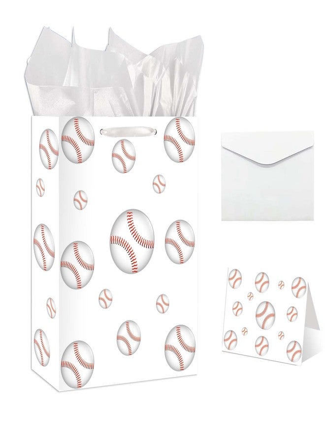 GOLDCROW Baseball Party Gift Bag 13" Baseball Gift Wrap Bag with Tissue Paper and Card Baseball Pary Favor Bag for Sport Themed Decorations Baseball Birthday Goodie Treat Gifts Bags for Team Supplies - Image 1