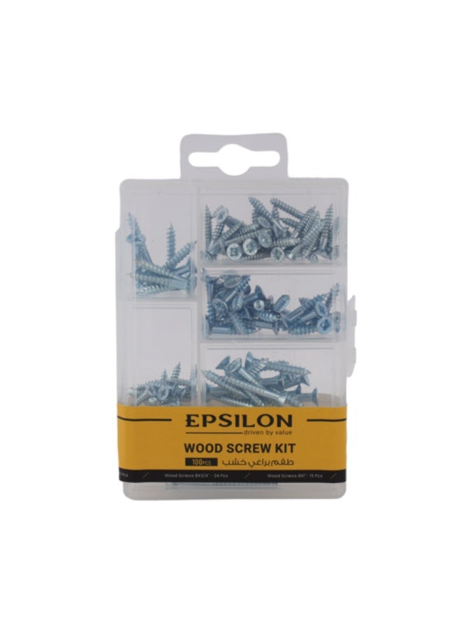 Epsilon Wood Screw Kit EPSNS1420 - 100 Piece Assorted Wood Screw Set for DIY, Woodworking, Carpentry & Home Repairs - Includes 6x1/2", 6x3/4", 8x3/4", 8x1" & 8x1-1/2" Screws - Silver - Image 2