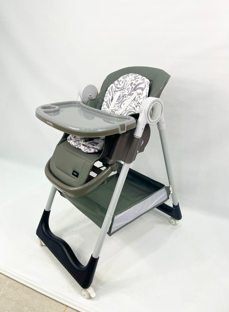 burbay Dining chair 3*1 sitting and sleeping positions, adjustable in height and foldable, equipped with a food tray and leg rest, gray color  - Image 2