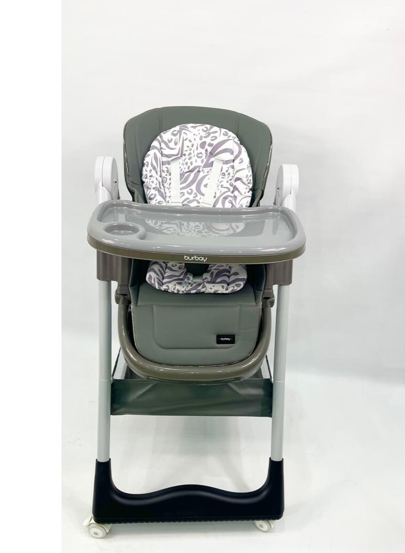 burbay Dining chair 3*1 sitting and sleeping positions, adjustable in height and foldable, equipped with a food tray and leg rest, gray color  - Image 3