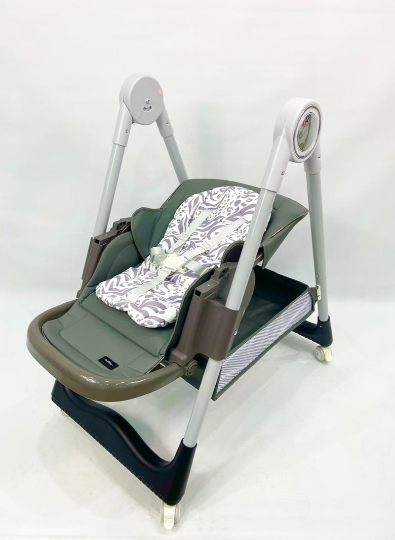 burbay Dining chair 3*1 sitting and sleeping positions, adjustable in height and foldable, equipped with a food tray and leg rest, gray color  - Image 5
