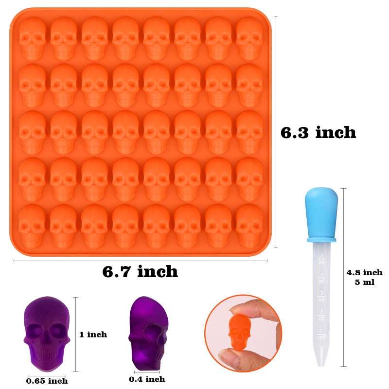 Sakolla 2 Pack Gummy Skull Candy Silicone Molds 40 Cavity Silicone Skull Molds with 2 Droppers for Halloween Chocolate, Candy,Jelly, Wax Melt, Dog Treats, Ice Cube - Image 2