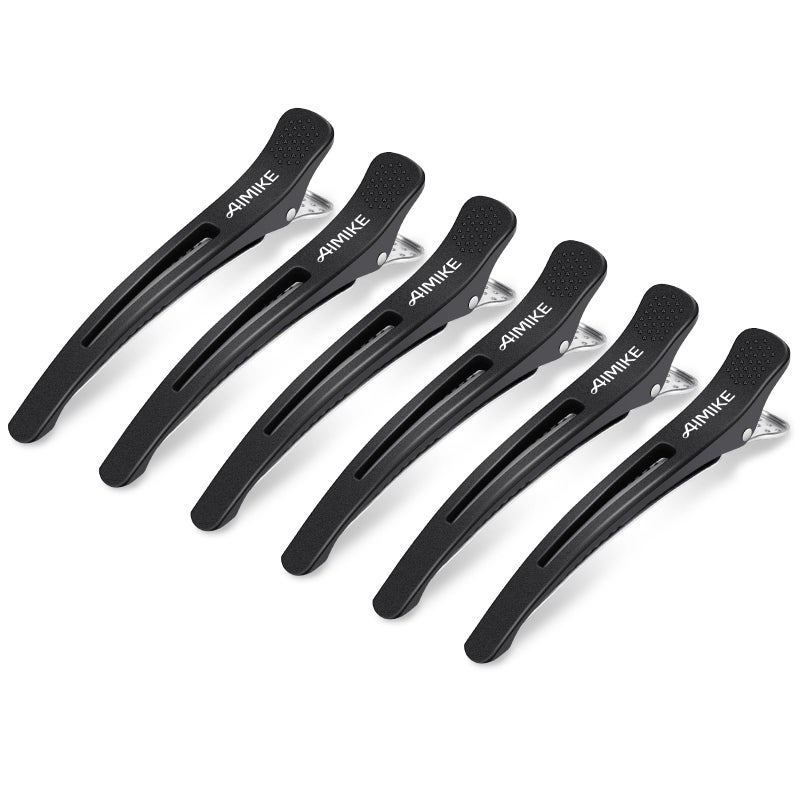 AIMIKE 6pcs Professional Hair Clips for Styling Sectioning Non Slip NoTrace Duck Billed Hair Clips with Silicone Band Salon and Home Hair Cutting Clips for Hairdresser Women Men  Black 43 Long