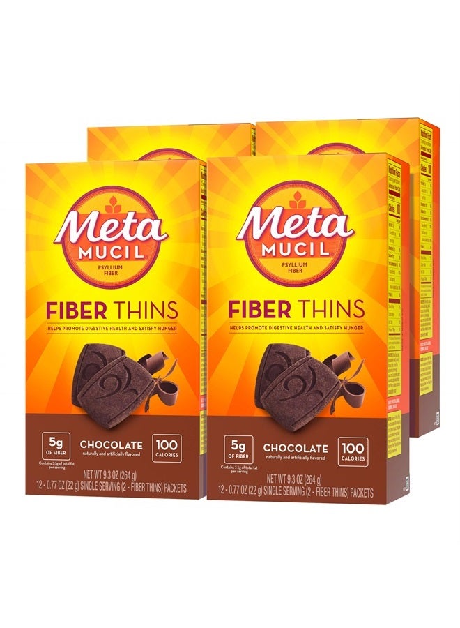 Metamucil , Fiber Thins, Daily Psyllium Husk Fiber Supplement, Supports Digestive Health and Satisfies Hunger, Chocolate Flavor, 4 Packs x 12 Servings (48 Total Servings) - Image 1