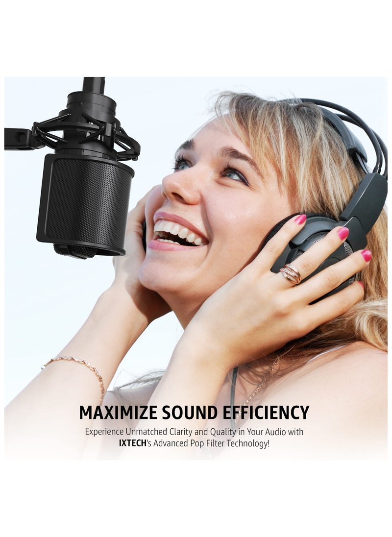 Microphone Pop Filter, Mic Pop Screen with Metal Mesh, Handheld Mic Windscreen Cover Pop Shield, Noise Shield Microphone Accessories for Podcasts Recording Vlogging Streaming