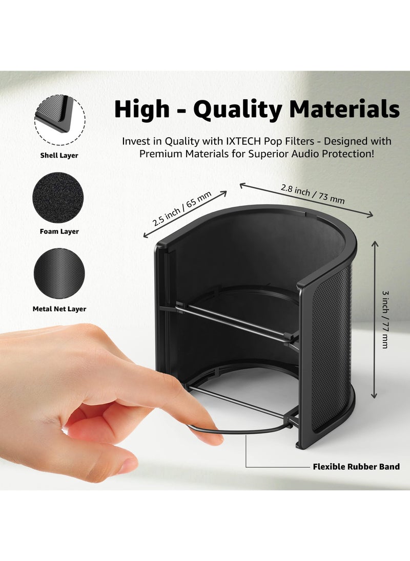 Microphone Pop Filter, Mic Pop Screen with Metal Mesh, Handheld Mic Windscreen Cover Pop Shield, Noise Shield Microphone Accessories for Podcasts Recording Vlogging Streaming