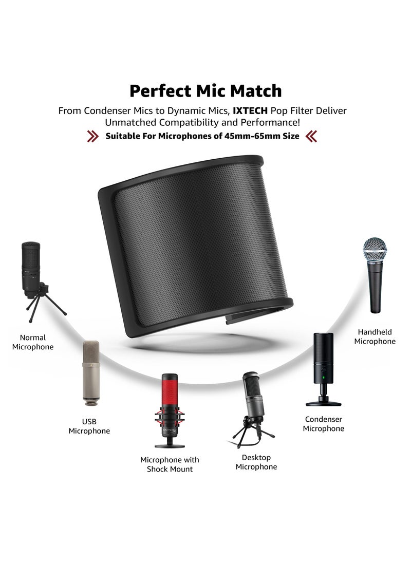Microphone Pop Filter, Mic Pop Screen with Metal Mesh, Handheld Mic Windscreen Cover Pop Shield, Noise Shield Microphone Accessories for Podcasts Recording Vlogging Streaming