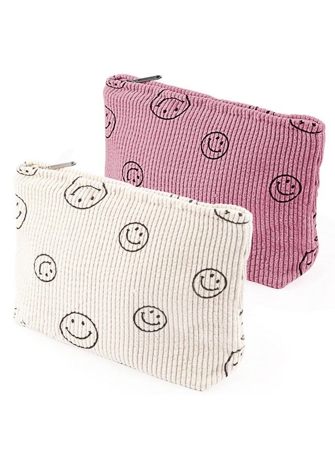 زيبويو حقيبة مكياج ZIBUYU® مكونة من قطعتين، حقائب للنساء، حقيبة مكياج عملية بسحاب مطبوع عليها وجه مبتسم، حقائب صغيرة للنساء مقاس 25 × 18 سم - Image 1