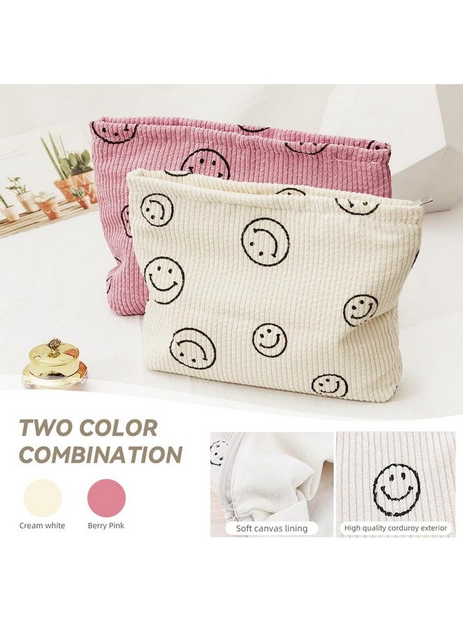 زيبويو حقيبة مكياج ZIBUYU® مكونة من قطعتين، حقائب للنساء، حقيبة مكياج عملية بسحاب مطبوع عليها وجه مبتسم، حقائب صغيرة للنساء مقاس 25 × 18 سم - Image 3
