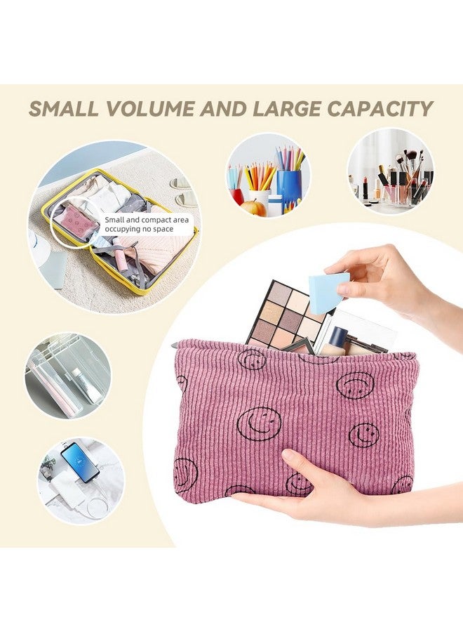 زيبويو حقيبة مكياج ZIBUYU® مكونة من قطعتين، حقائب للنساء، حقيبة مكياج عملية بسحاب مطبوع عليها وجه مبتسم، حقائب صغيرة للنساء مقاس 25 × 18 سم - Image 4