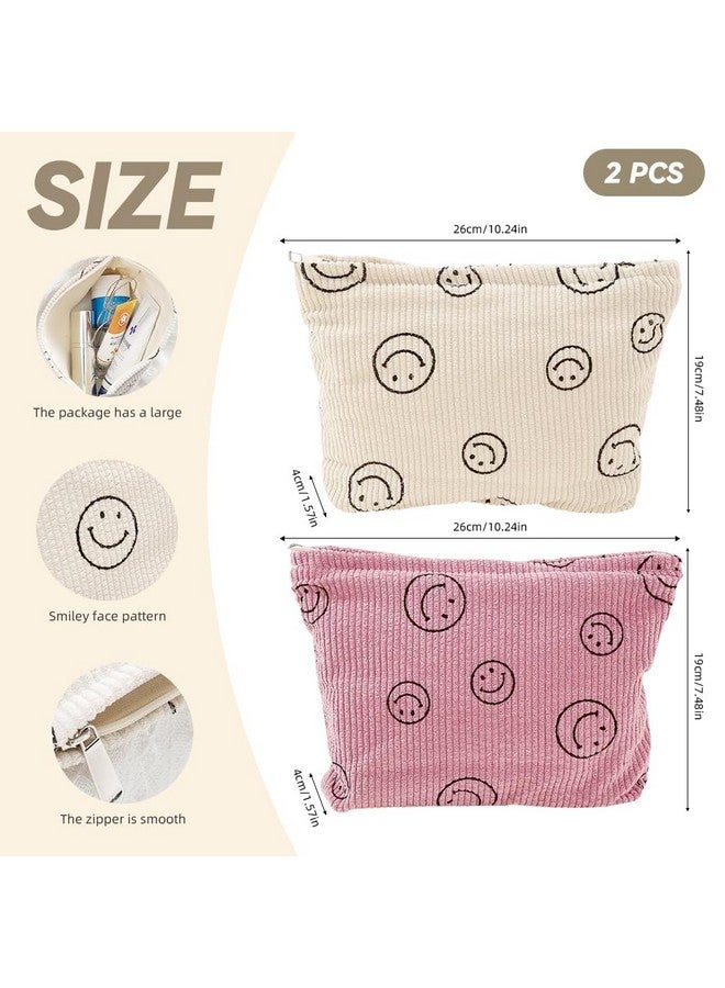 زيبويو حقيبة مكياج ZIBUYU® مكونة من قطعتين، حقائب للنساء، حقيبة مكياج عملية بسحاب مطبوع عليها وجه مبتسم، حقائب صغيرة للنساء مقاس 25 × 18 سم - Image 2
