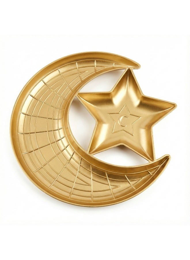 Ramadan Snack Serving Plate in Crescent & Star Shape for Dates, Nuts and Yameesh, Gold – Decorative Hospitality Dish for Iftar/Suhoor Table and Coffee Corner - Image 1