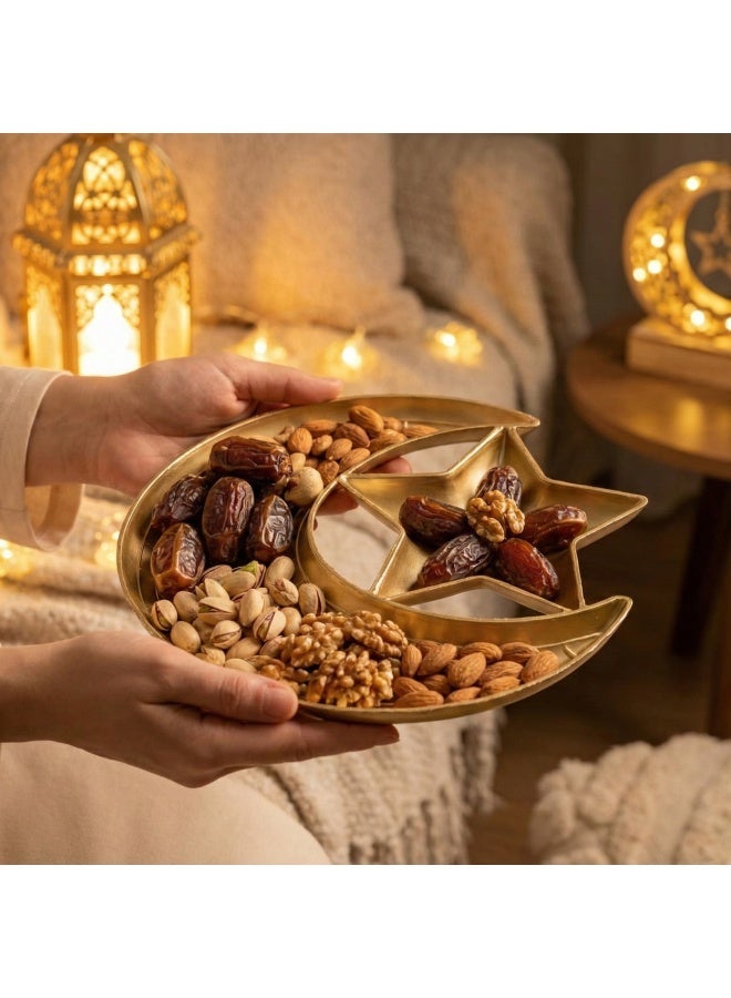 Ramadan Snack Serving Plate in Crescent & Star Shape for Dates, Nuts and Yameesh, Gold – Decorative Hospitality Dish for Iftar/Suhoor Table and Coffee Corner - Image 3