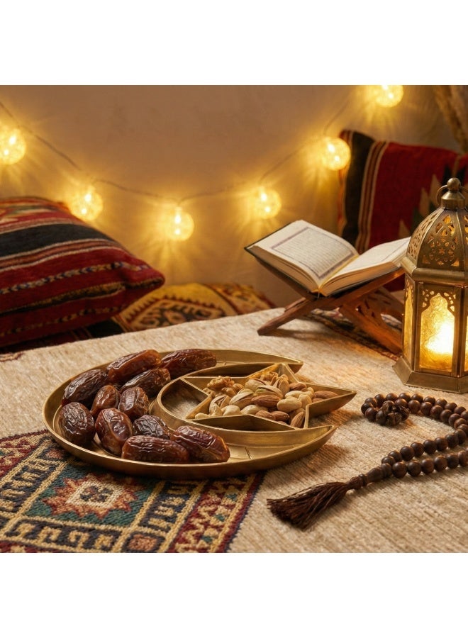 Ramadan Snack Serving Plate in Crescent & Star Shape for Dates, Nuts and Yameesh, Gold – Decorative Hospitality Dish for Iftar/Suhoor Table and Coffee Corner - Image 4