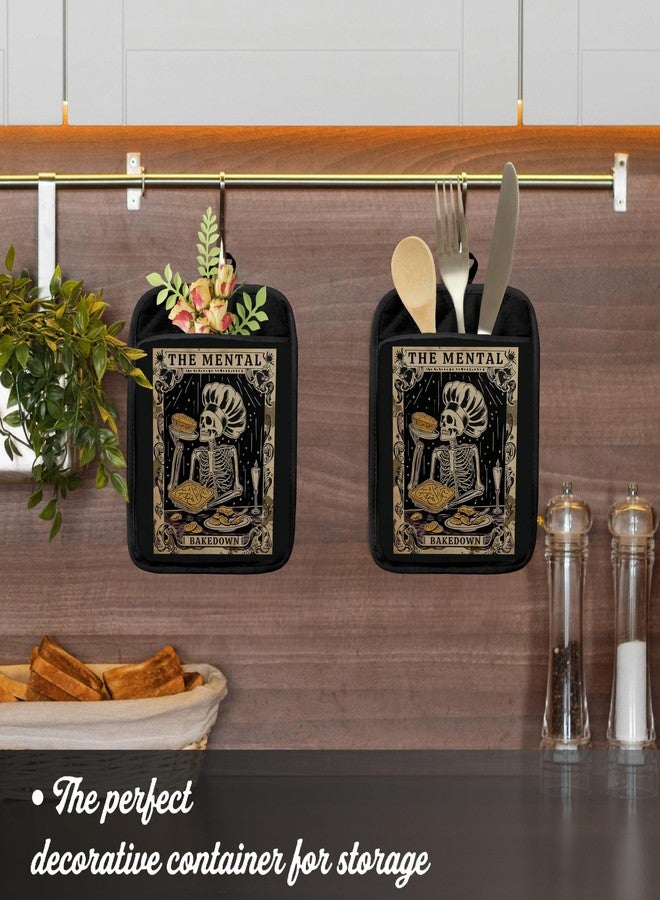 حاملات أواني على شكل هيكل عظمي قوطي مع جيوب، هدايا خبز مرحة، حاملات أواني مقاومة للحرارة، قفازات فرن، وسادات ساخنة للمطبخ، حاملات أواني للمطابخ - Image 3